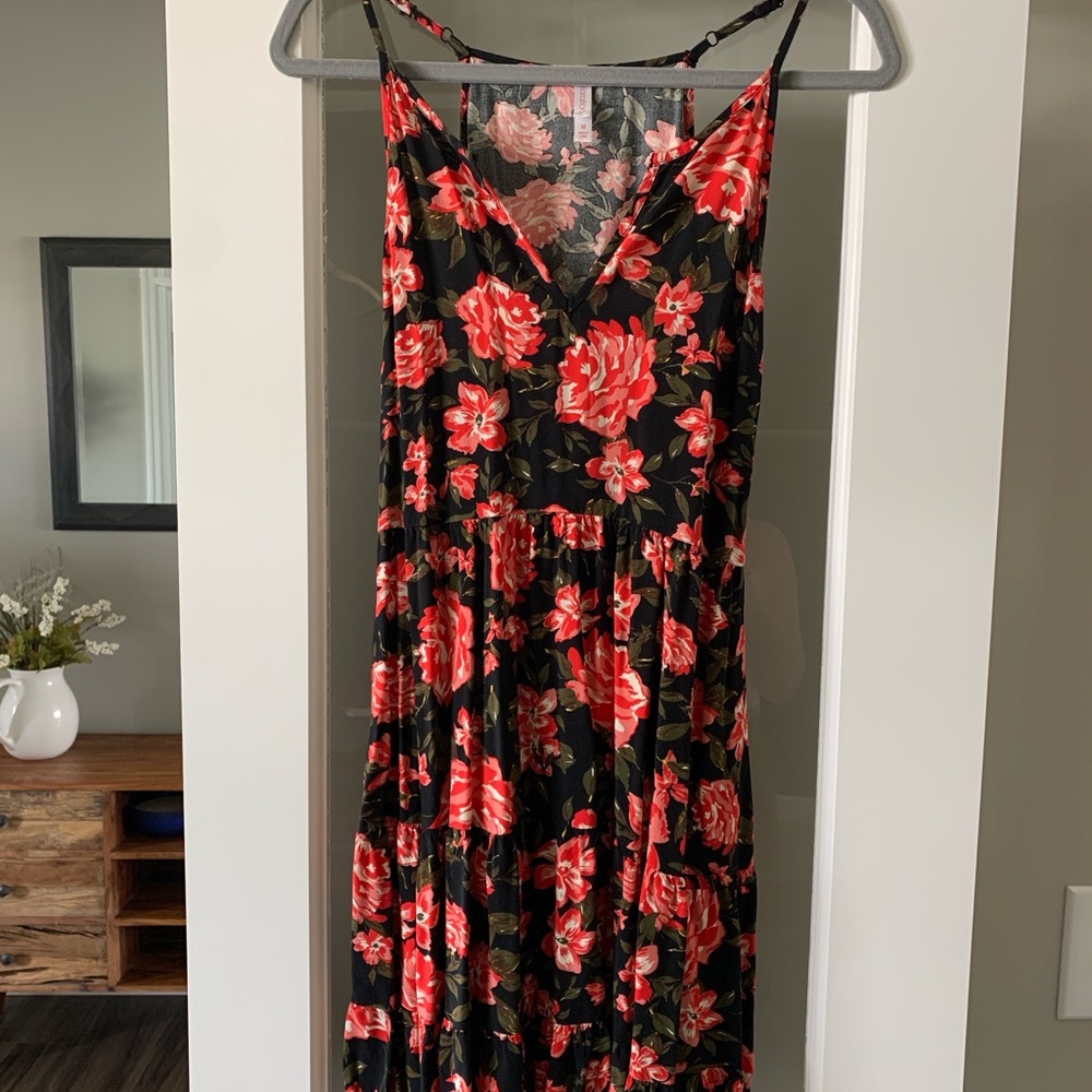 Floral Black and Red Dress